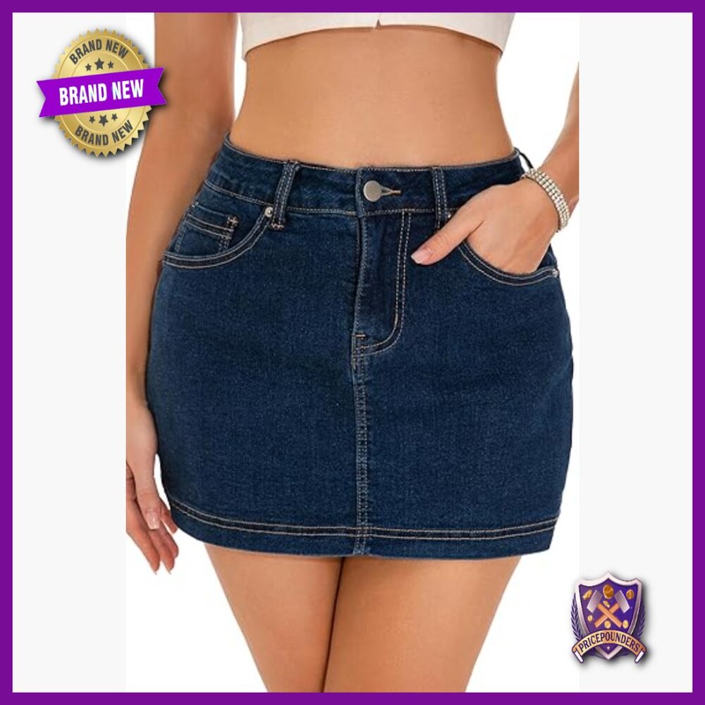 High Waisted Denim Skort Stretchy Bodycon Mini Y2K Style Summer Skirt